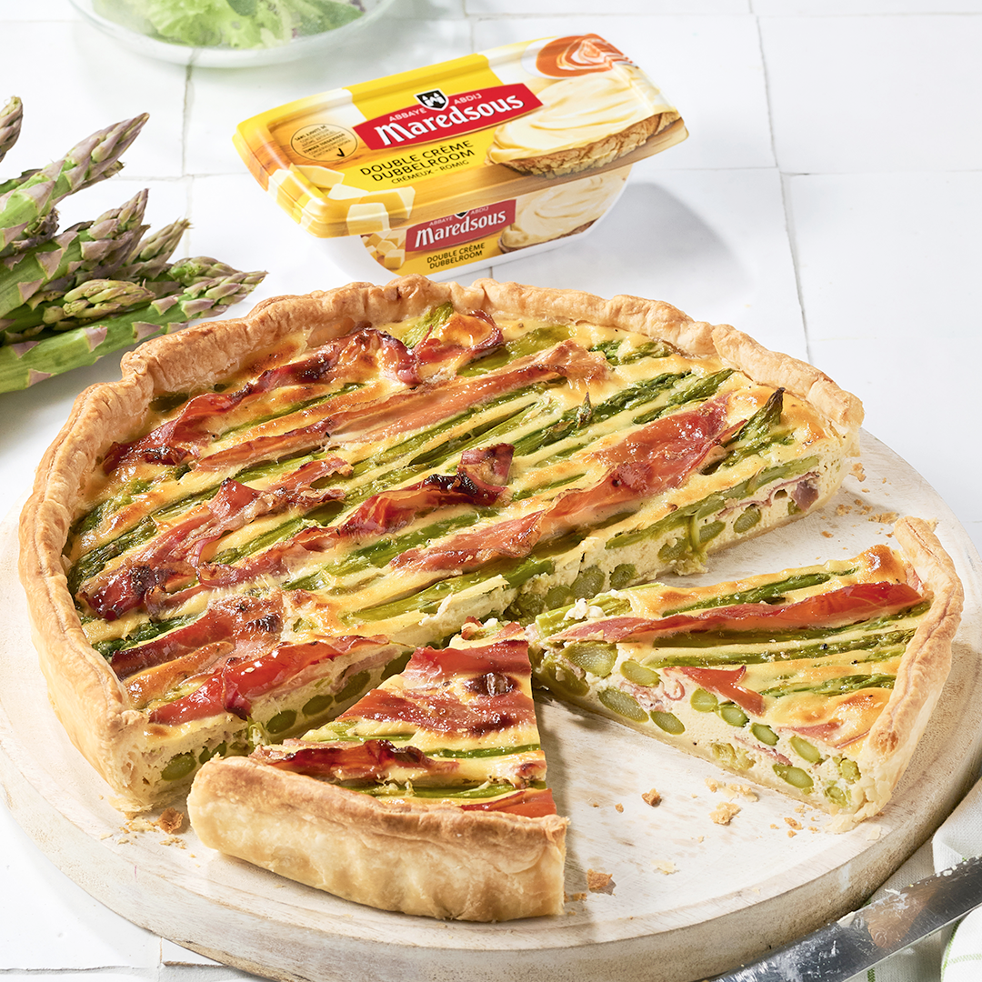 Quiche aux asperges vertes, jambon d’Ardenne et Maredsous® goût Jambon